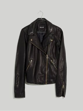 Madewell black washed leather motorcycle jacket: brass hardware edition